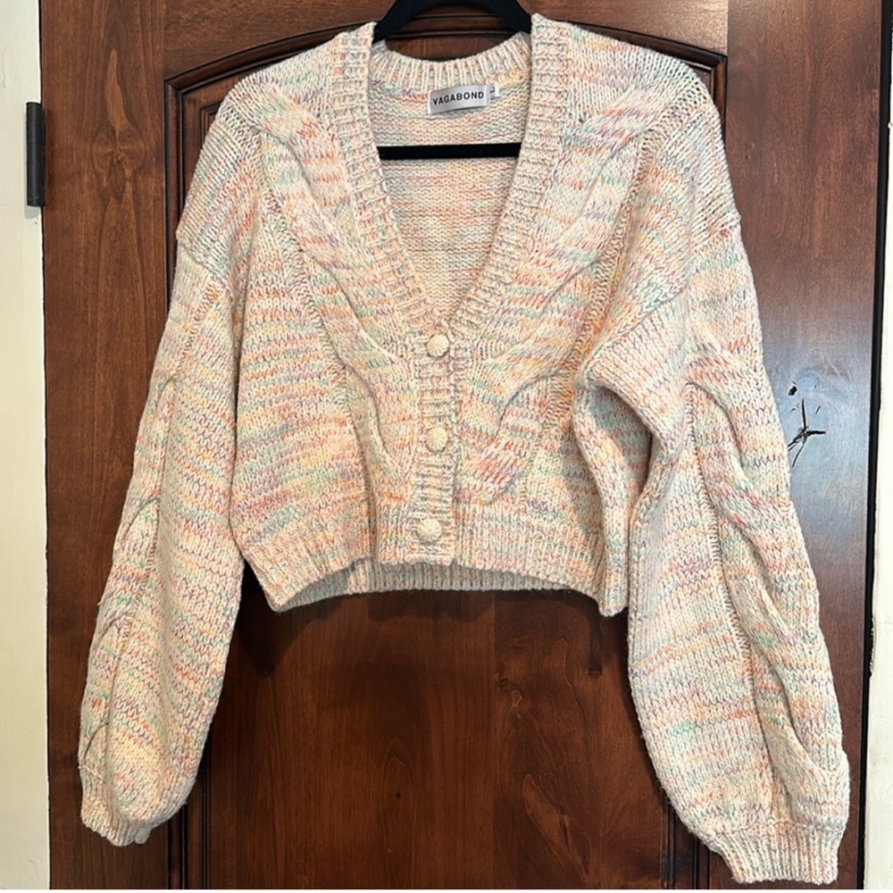 Vagabond Chunky Knit Wide Balloon Sleeve cropped cardigan Pastel